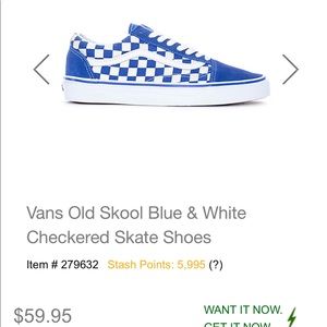 Vans old stool blue & white checkered skate shoes